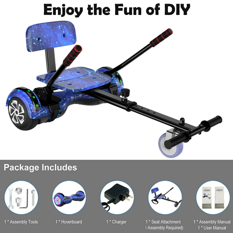 LIEAGLE Hoverboard with Seat Attachment 6.5 inch Hoverboard Go Kart Combo Self Balancing Electric Scooter with Bluetooth Speaker LED Lights Gifts