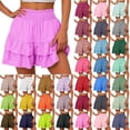 thumbnail image 2 of Gsakboxl Womens Shorts 2026 Summer Women High Waist Romantic Floral Printed Pleated Ruffle Hem Loose Casual Vacation Daily Wear Lightweight Breathable Beach Shorts J, 2 of 7