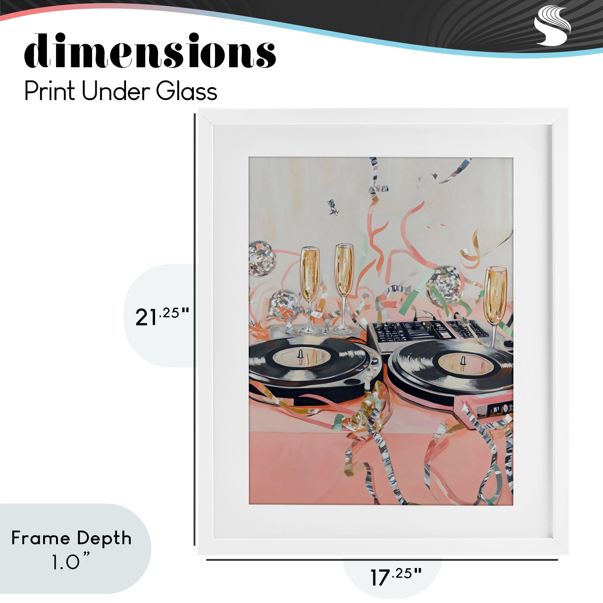 Stupell Industries Retro Turntable & Champagne Party White Framed Print Under Glass, design by The Prints Vibe