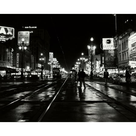 New Orleans Canal Street - 1950s Night Scene Canal Street New Orleans Louisiana Usa Poster Print By Vintage Collection