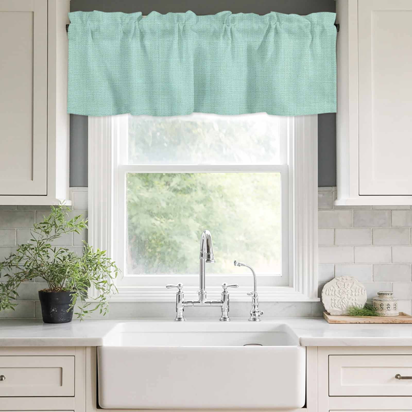 Linen Mint Green Valances for Windows Farmhouse Kitchen Curtains Valances Rod Pocket Valance Curtains for Windows Modern Minimalist Pure Solid Color Window Valances for Bathroom Bedroom 60"x18"