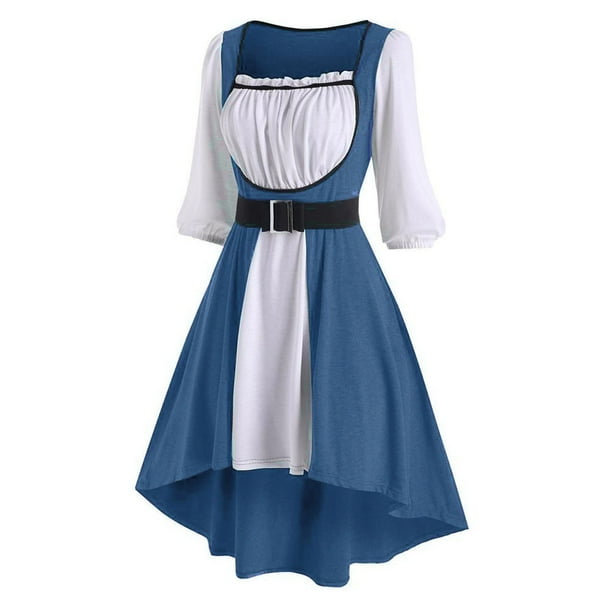 Mujeres cuello cuadrado manga linterna Color bloque Patchwork para mujeres vestidos casuales gótico Retro Midi vestido Pompotops ghjkhdj13737