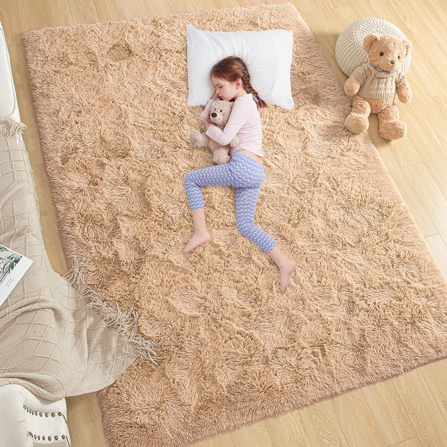 Lochas Luxury Fluffy Rugs Ultra Soft Shag Rug for Bedroom Living Room Kids Room, Children,6'x9',Camel