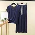 thumbnail image 2 of cfhntfmh Womens Two Piece Modal Pajama Set Short Sleeve Shirt with Long Pajama Pant Set Soft Pj Loungewear with Drawstring, 2 of 3