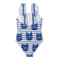 thumbnail image 2 of Girls Ruffle One Piece Swimsuit, Stretchy Fabric for Beach & Pool Activities Cute Cat Faces in Blue, 2 of 8