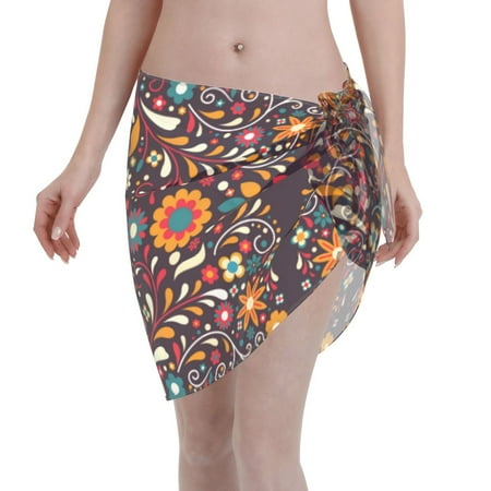 Disketp Colorful Mexican2 Women Swimsuit Cover Up Short Chiffon Summer Beach Sarong Bikini Wrap Skirt Bathing Suit