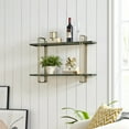 thumbnail image 3 of Danya B. Two-Tier Warm Gold and Washed Oak Brown Metal Hanging Bracket Wall Mounted Shelf, 3 of 11