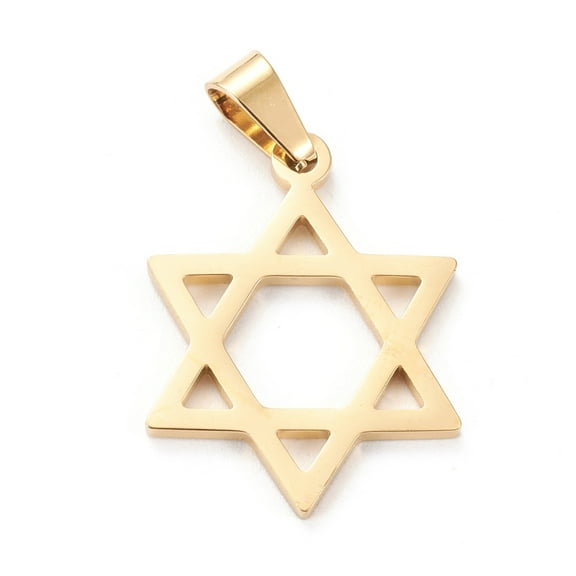 10pcs 304 Stainless Steel Pendants Laser Cut Star of David Golden 25x19x1.5mm Hole: 3x6mm