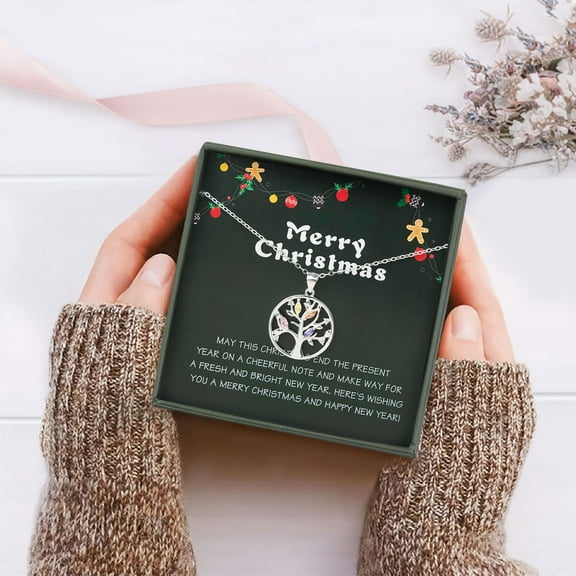 Anavia Tree of Life Christmas Necklace for Step Mom, Sterling Silver Necklace Card Gift for Mother in Law