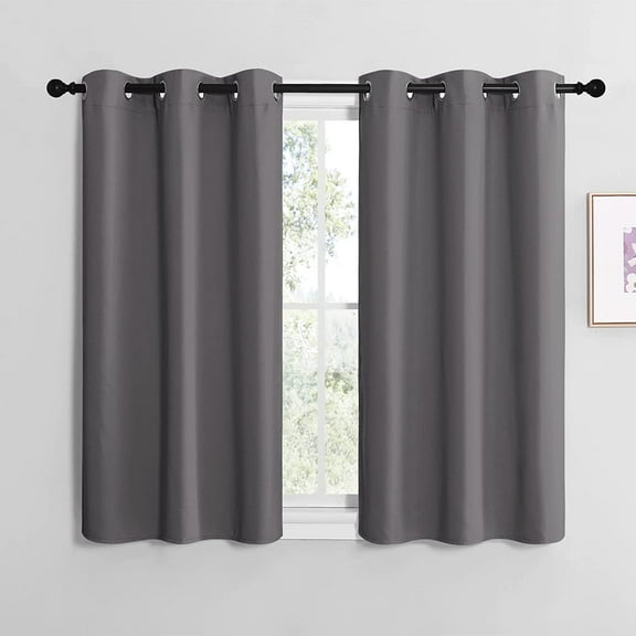 KFHARS-Grey Blackout Curtain Panels for Bedroom, 2 Panels, W29 x L30-inch, Thermal Insulated Grommet Top Blackout Draperies and Drapes for Basement