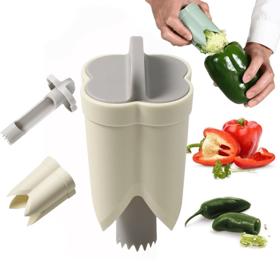 Pepper Seed Corer Remover, New 2 in 1 Fruit Pepper Corer Bell Pepper Corer Seed Remover Tool, Pepper Deseeder Bell Pepper Corer Tool Pepper Cutter for Vegetables Kitchen Gadget(Khaki)