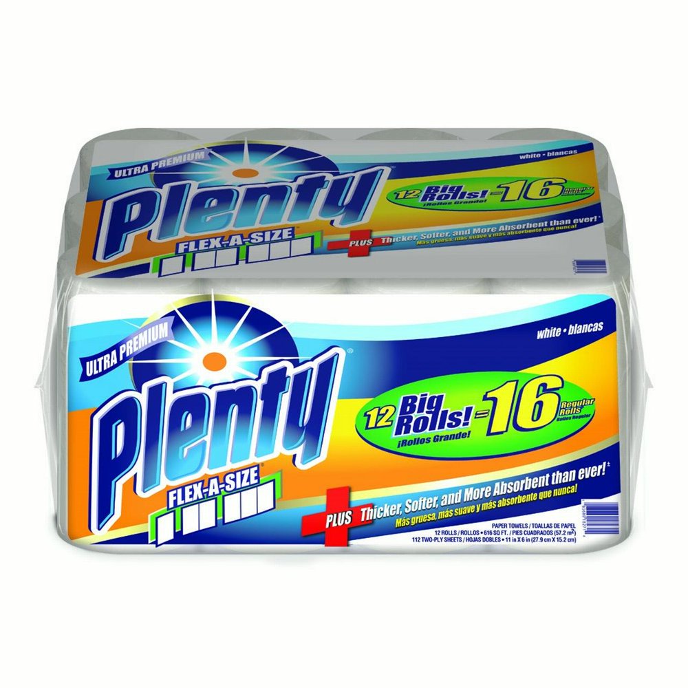 Plenty Paper Towels, FlexASize, White, 12 Big Rolls