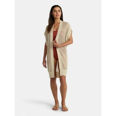 Time and Tru Women's Open Front Crochet Ruana, Sizes S-3XL