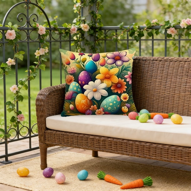 Funda de almohada de poliéster con estampado de conejito de Pascua de 17,7 x 17,7 pulgadas