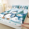 thumbnail image 3 of Manfei Kawaii Penguin Snowman Queen Sheet Sets,Wild Animal Flat Sheet,Blue White Queen Fitted Sheet For Teens,Ultra Soft Home Decor,4-Piece, 3 of 7