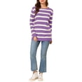 thumbnail image 3 of Allegra K Women's Round Neck Long Sleeves Drop Shoulder Loose Striped Tunic Sweater, 3 of 7