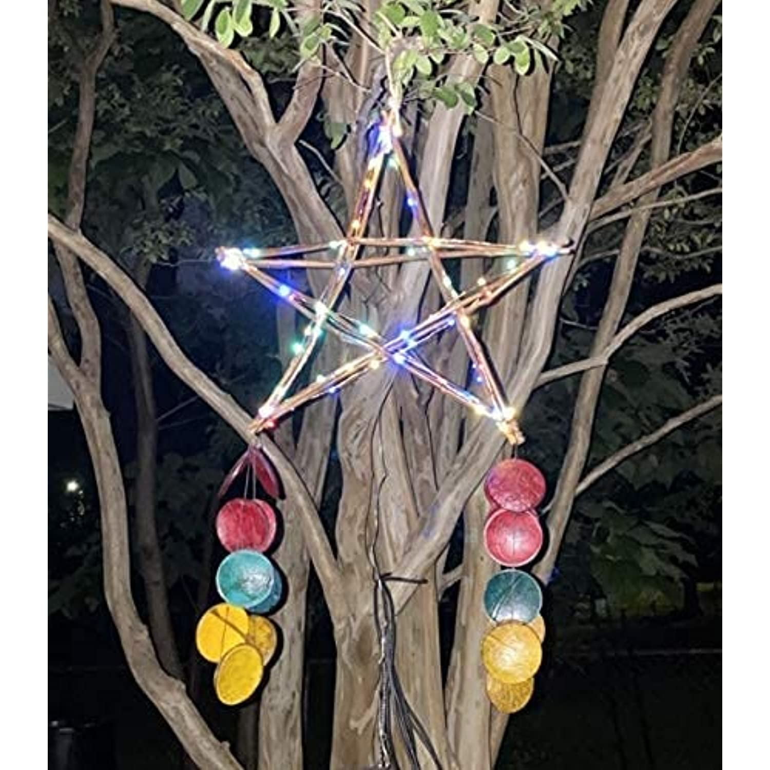 Gift Ko Solar Christmas Parol Bamboo Star 15 inch Colored Tails LED Fairy Lights 