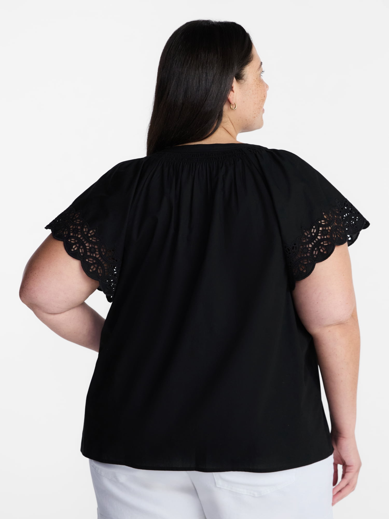 Terra & Sky Women's Plus Short Sleeve Eyelet Top , Sizes 0X-4X