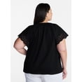 thumbnail image 3 of Terra & Sky Women's Plus Short Sleeve Eyelet Top , Sizes 0X-4X, 3 of 5