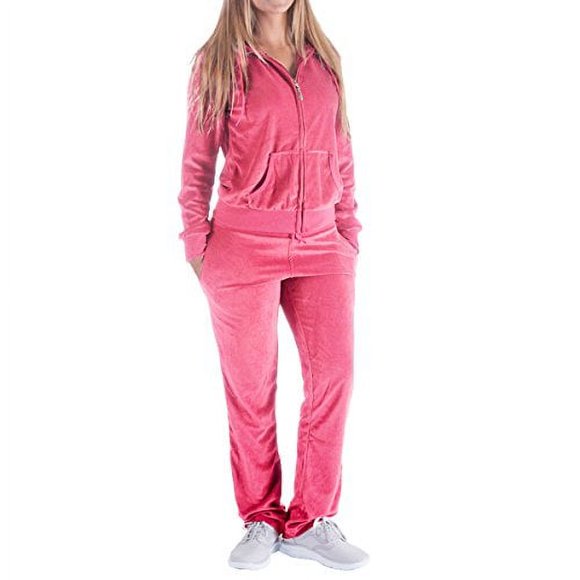 Facitisu Womens Jogging Suits Sets Pink Velvet Velour Tracksuit Active Wear 2 Piece