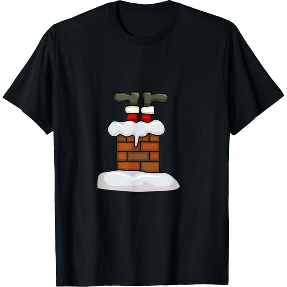 Santa Claus Going Down Chimney T-Shirt men and women can wear, black, white, gifts