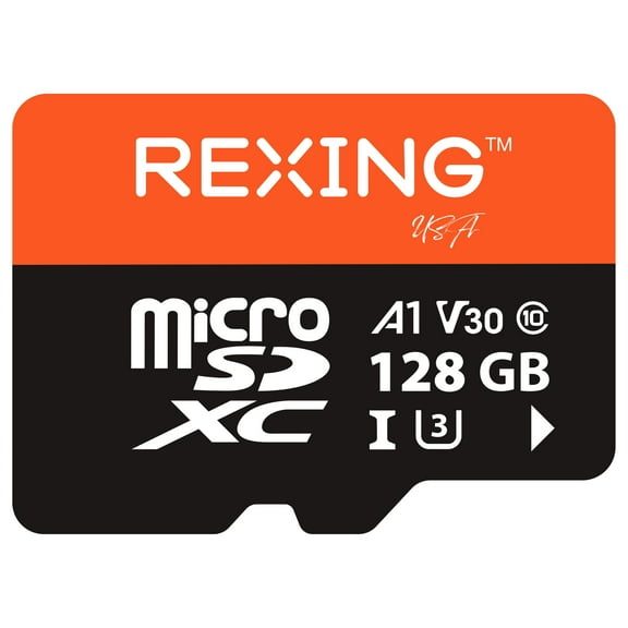Rexing 128GB microSDXC UHS-3 4K Full HD Video High Speed Transfer Monitoring SD Card with Adapter for Dash Cams, Surveillance System, Security Camera, & Body Cam