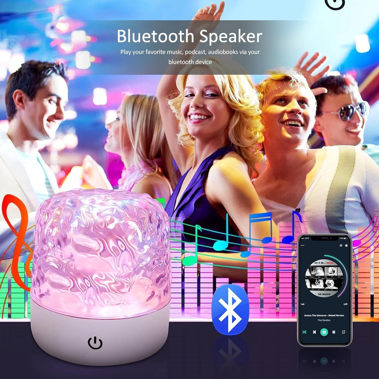 Eurhowing Aurora Ocean Wave Projector, 16 Colors Rechargeable 5.3 Bluetooth Speaker, Ultra-Quiet Night Light for Kids Room with Remote Control