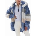 thumbnail image 2 of Womens Winter Fuzzy Fleece Jacket Hooded Color Block Patchwork Coats Outerwear with Pockets Blue XXL, 2 of 9