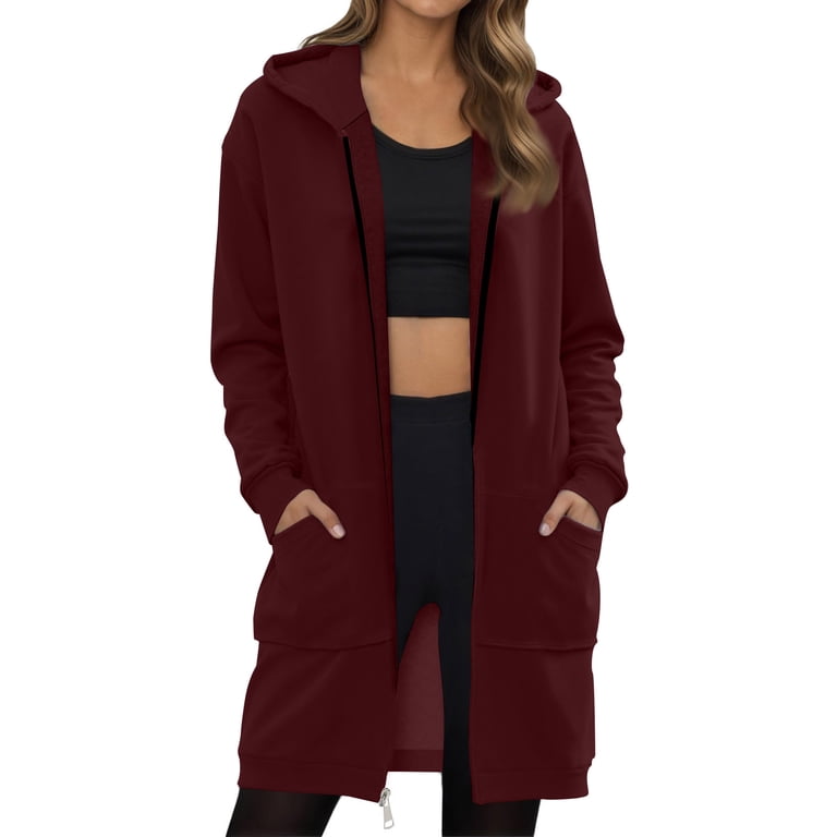 Wateresty Long Zip Up Hoodie For Women – Oversized Fleece Tunic Jacket With Pockets, Fall Winter Casual Coat