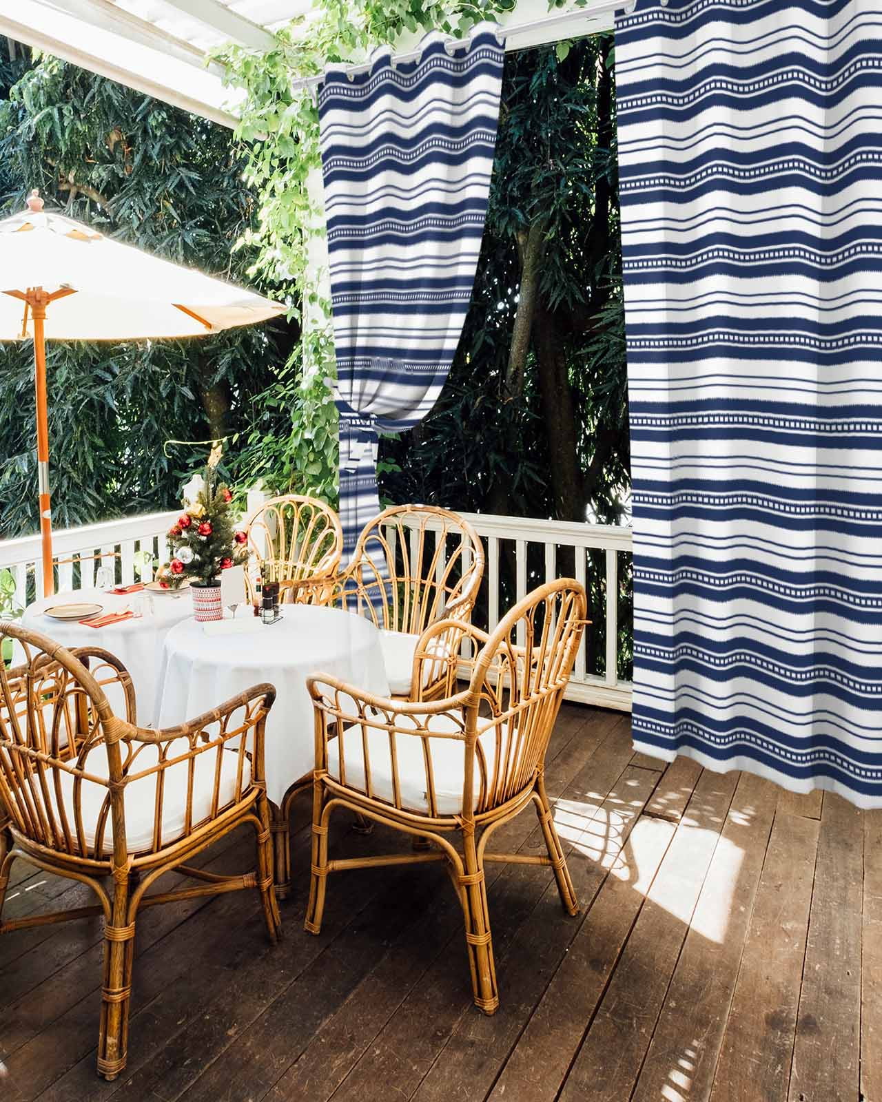 nqOlkjepod Outdoor Curtains for Patio Waterproof, Navy Blue Striped Outdoor Privacy Panels Grommet, Farmhouse Striped Geometric Art Blackout Outside Curtains for Porch/Cabana 54"x108", 1 Panel
