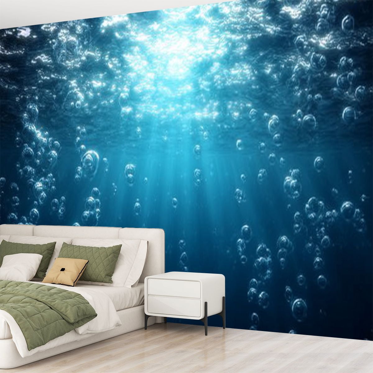 Peel and Stick Wallpaper Blue ocean waves from underwater bubbles Modern Art Wall Mural Decor Self Adhesive and Removable 69in x 98in