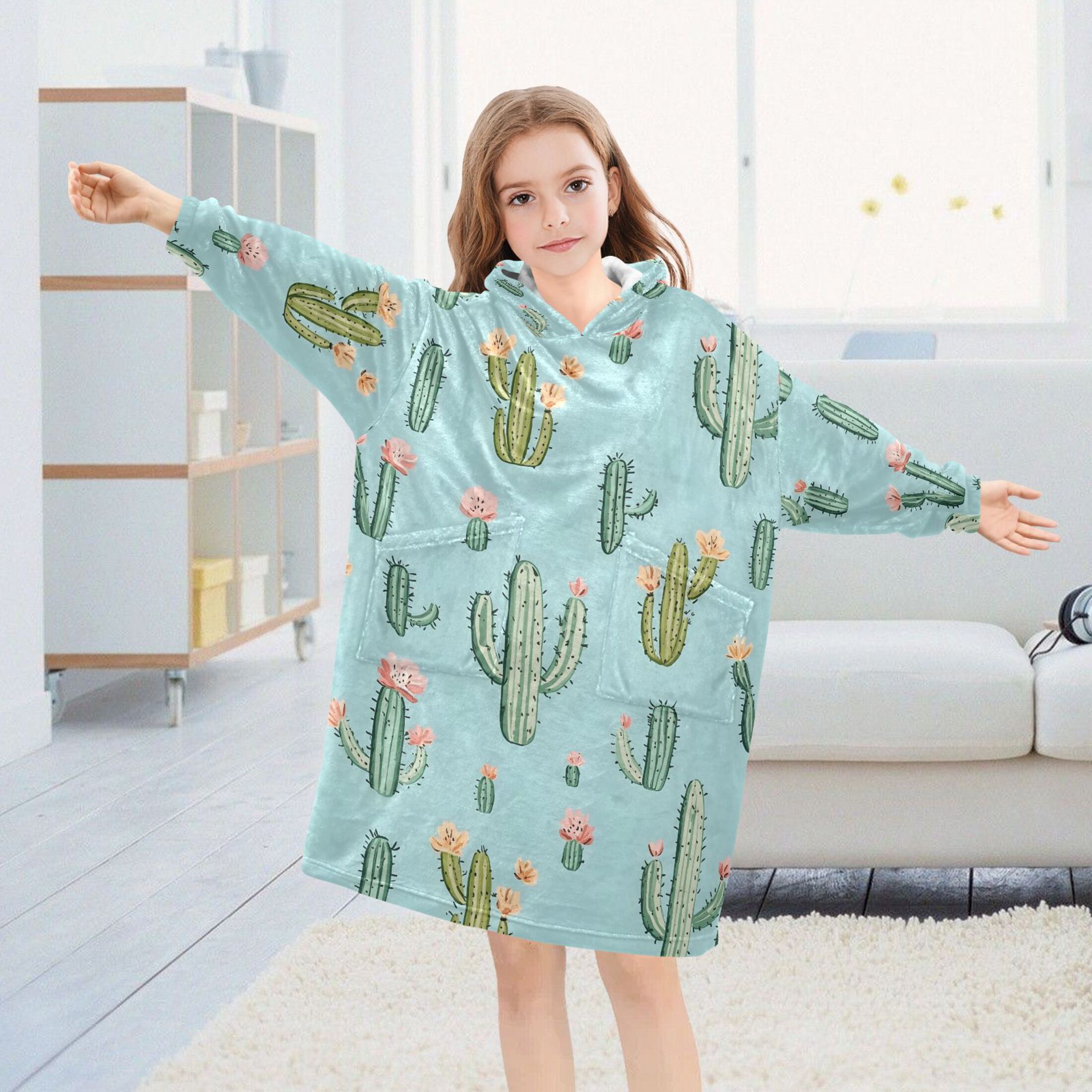 joogoo Blanket Hoodie for Cactus Flower Oversize Sweatshirt 3-14 YR L