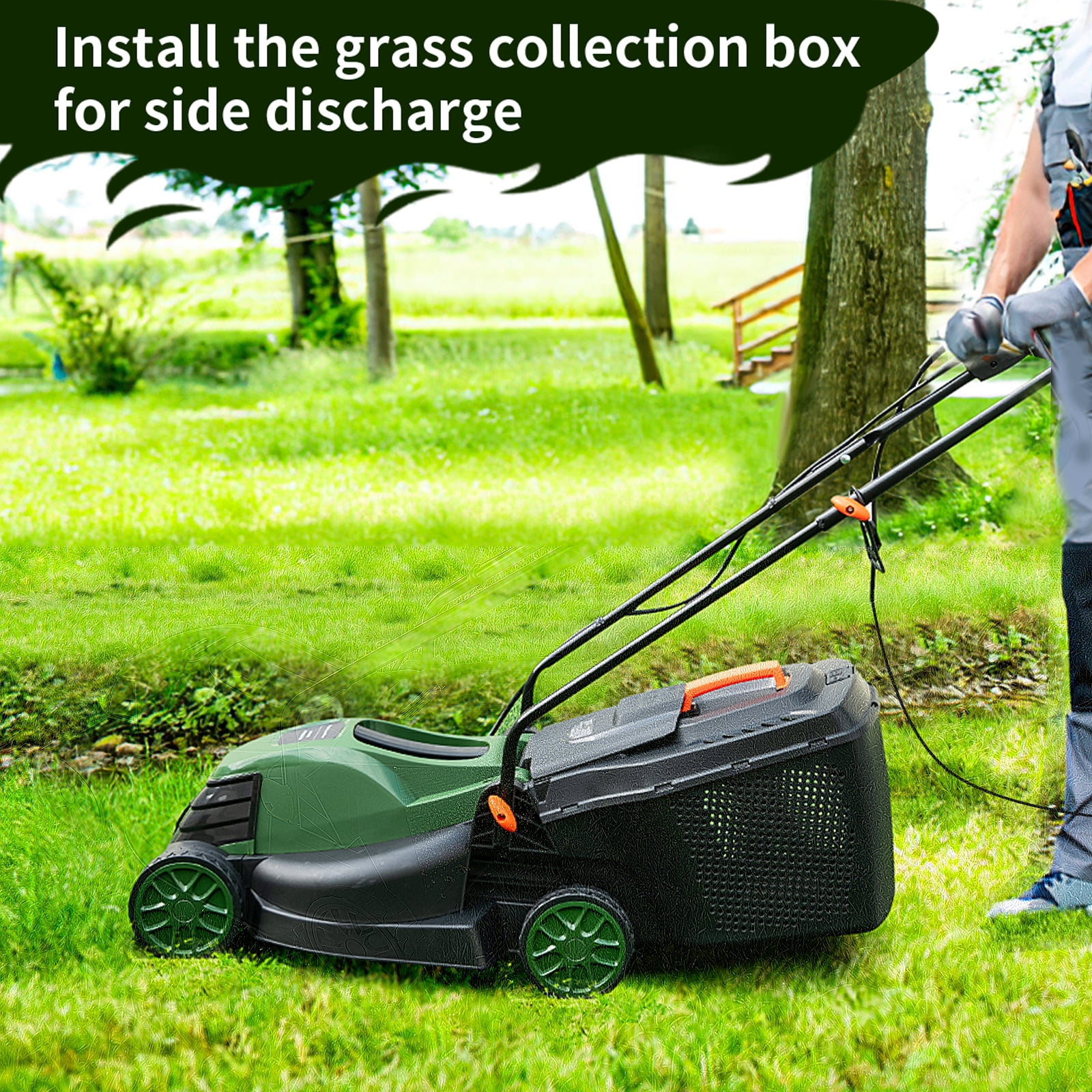 Topbuy 13” 12A Corded Electric Push Walk-Behind Lawn Mower, 2-in-1 Mowing Versatility
