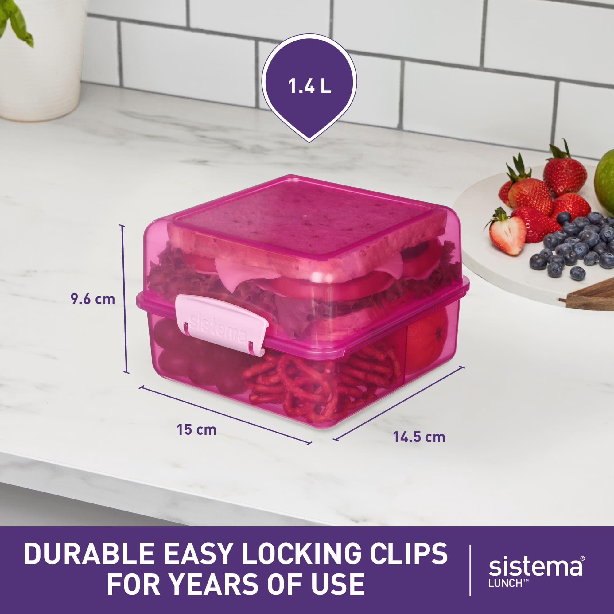Sistema Lunch Box with Compartments | 1.4 L Lunch Cube | Food Storage Container with Lid | BPA-Free | Assorted Colours