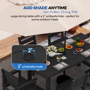 KINGYES 7-Piece Outdoor Dining Set, All Weather HDPE Patio Table and Chairs with Umbrella Hole, Black