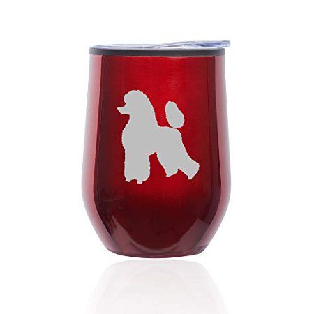 

Stemless Wine Tumbler Coffee Travel Mug Glass with Lid Poodle (Red)