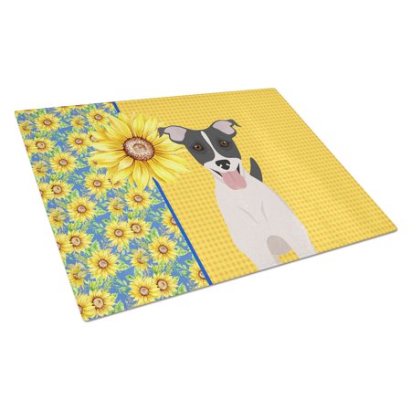 

Summer Sunflowers Black White Smooth Jack Russell Terrier Glass Cutting Board Large 12 in x 15 in
