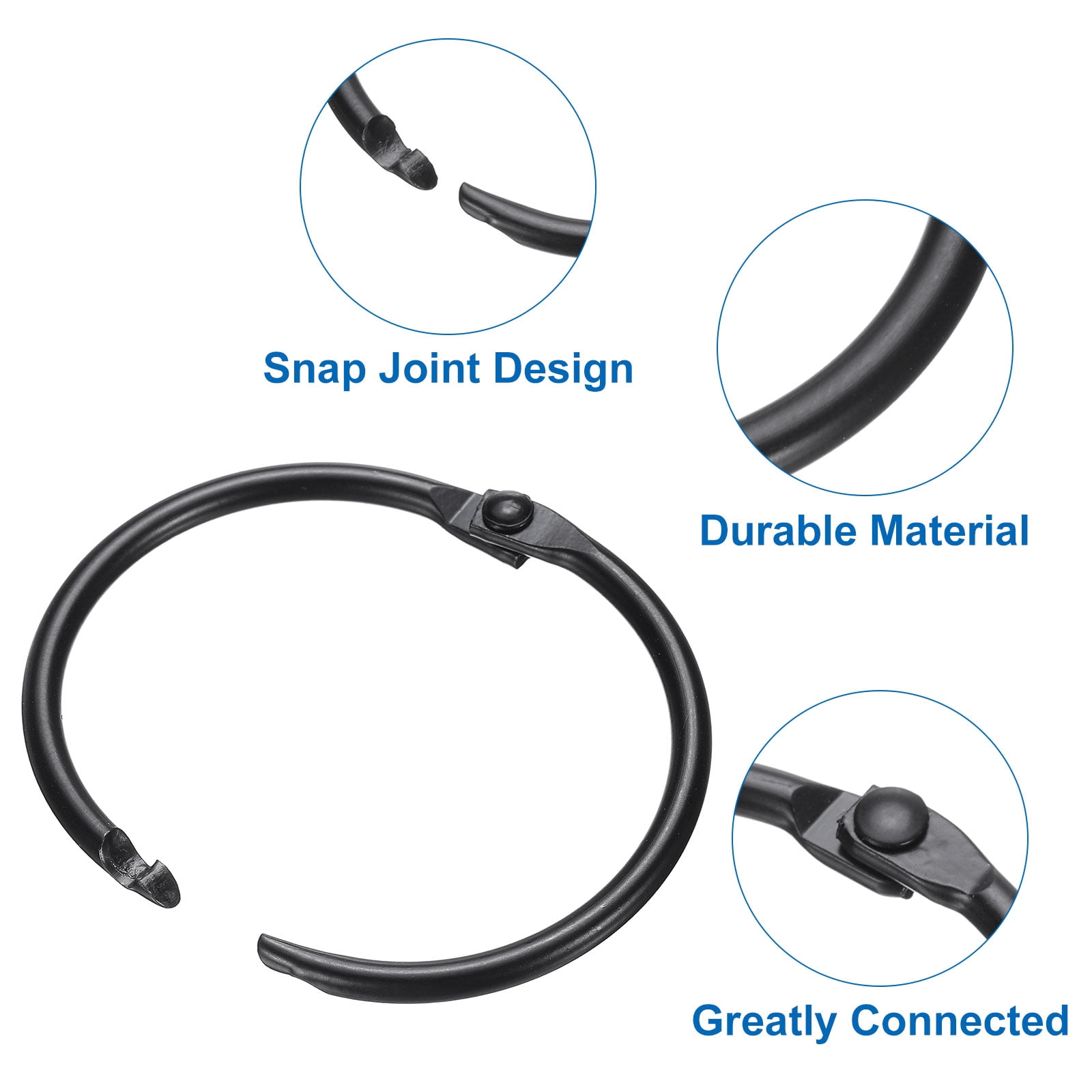 Unique Bargains Shower Curtain Rings Round Snap Hooks Glide for Shower Rods 1.5in Black