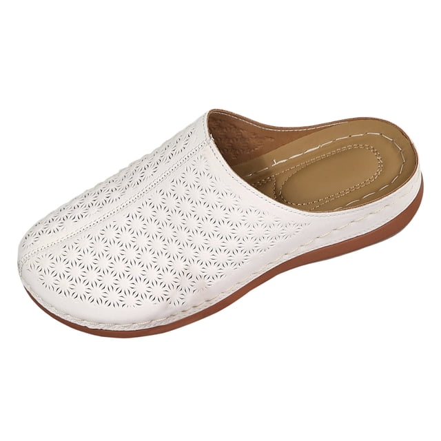 DAFEI Platform Slip Closed Toe Slippers for Women Plus Size Embroidered Lazy Wedge Heel Half Slippers for Women.