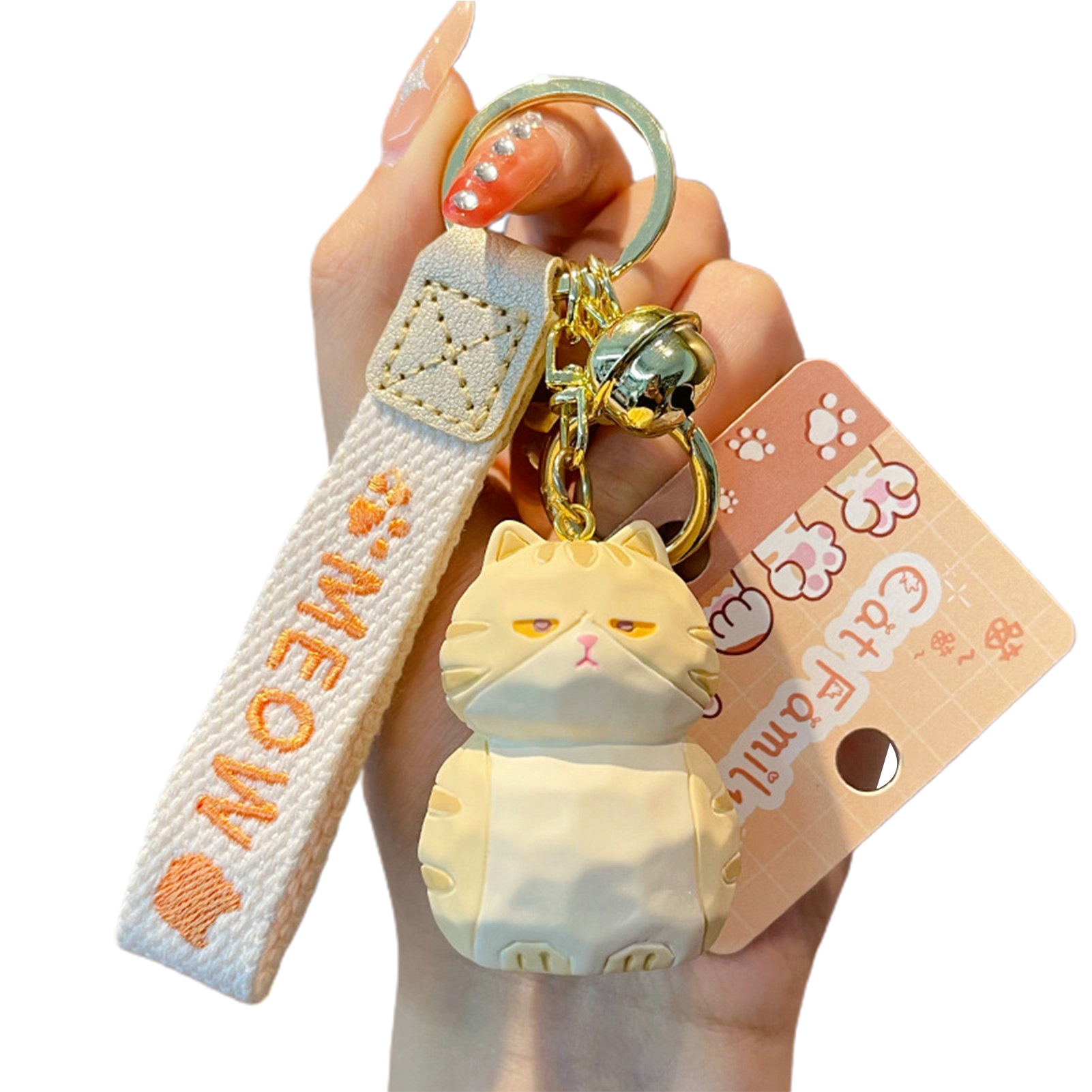 Washranp Cute Resin Cat Keychain with Bell,Creative 3D Letter Strap ...