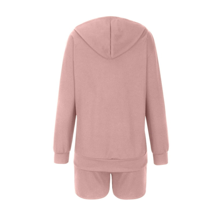 Women s 2 Piece Ribbed Tracksuit Casual Long Sleeve Zip Up Hoodie And Shorts Set Jogger Outfits Fall Clothes for Women