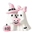 thumbnail image 2 of Cute Ghost Couple Halloween Figurine Resin Witch Hat Bow Pumpkin Tabletop Decor for Mantel Shelf Party Home, 2 of 7