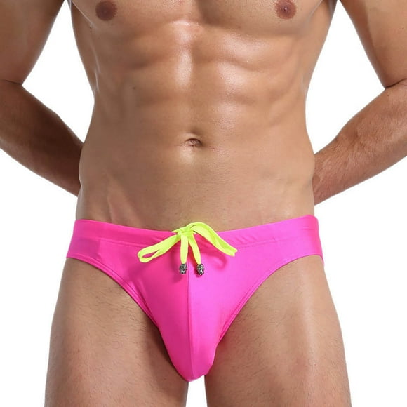 Ediodpoh Men's Solid Colour Sports Triangle Swim Trunks Tie Beach Swim Trunks Underwear Mens Swimming Trunks Hot Pink L