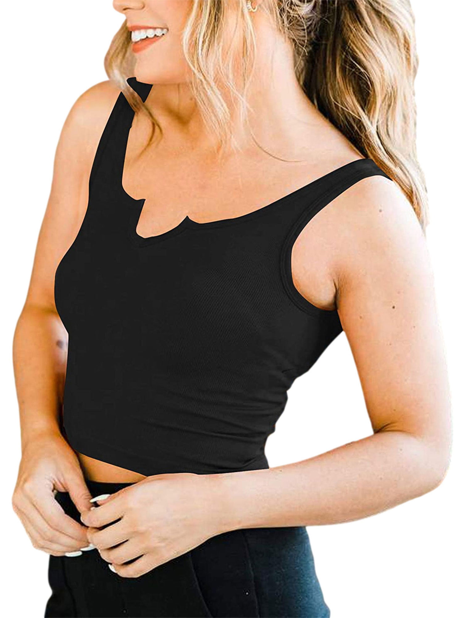 Bulotus Womens Sleeveless Notch V-Neck Summer Casual Tank Top Shirt