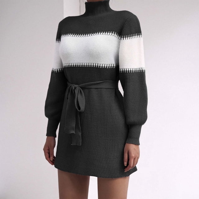 Gspmoly Robes Grande Taille pour Femmes Rondes, Mode Décontractée Ample Rayée Robe Pull Tricotée Robes de Vacances pour Femmes jusqu'à 70 % de Réduction