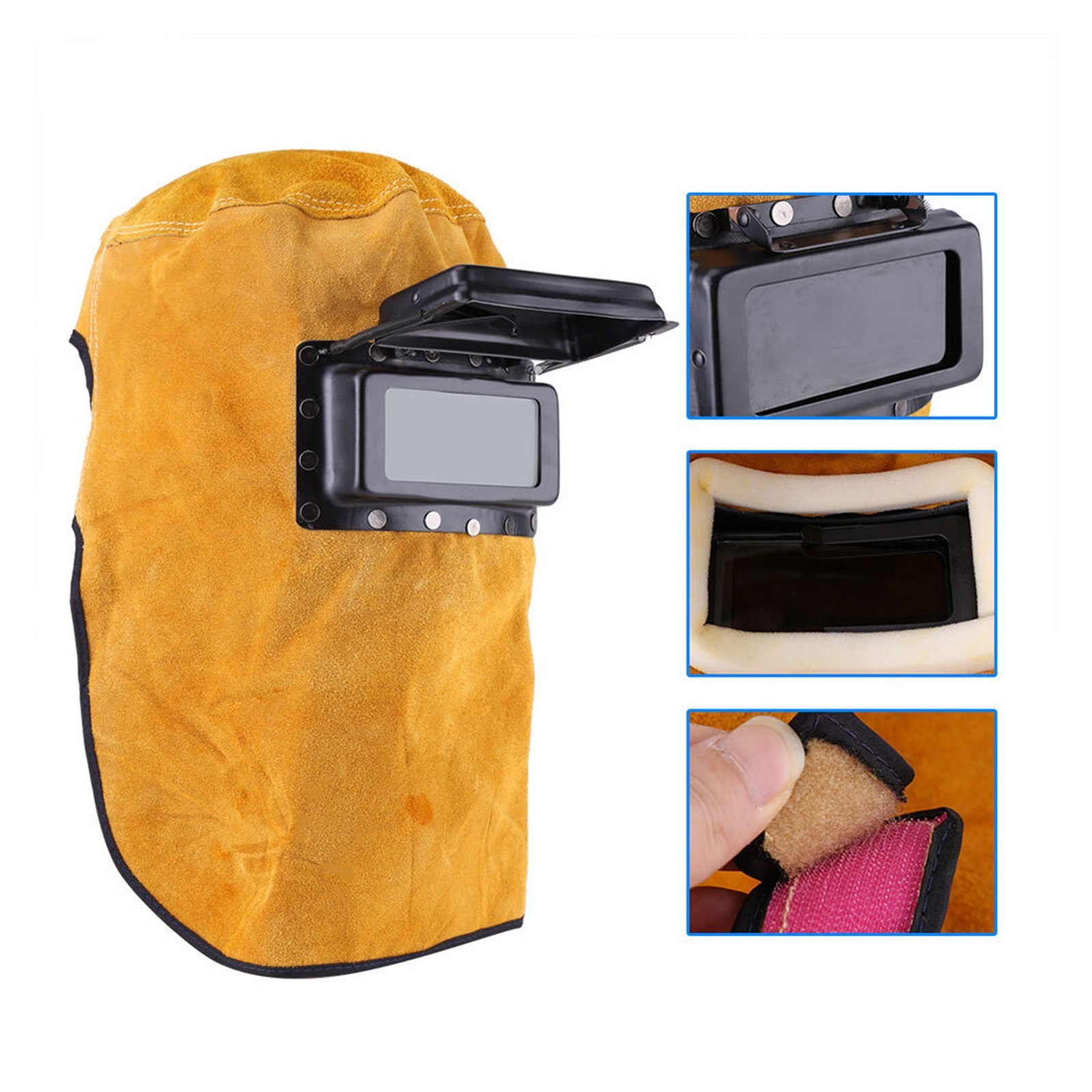Protect Welder Mask Yellow Grinding Leather Hood Convenient Welding Helmet -15°-65° Filter Lens Head-Mounted Sparkproof ,Great Choice