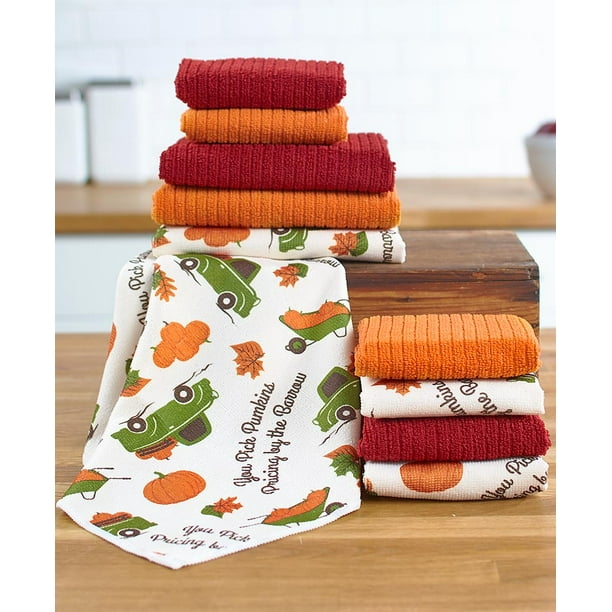 10 Pc Kitchen Towel Sets Choice Of Grateful Harvest Leaves Or Pumpkin Patch Designs Pumpkin Patch Walmart Com Walmart Com