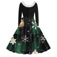 thumbnail image 3 of TIMIFIS Robes de Noël pour Femmes Imprimé de Noël Laid Robes Ligne A Robe de Bal Col en V Manches Longues Plissée Rétro, 3 of 3