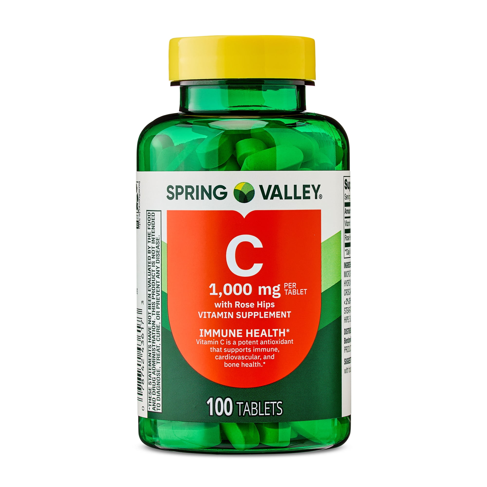 Spring Valley Vitamin С with Rose Hips Tablets Dietary Supplement, 1,000 mg, 100 Count