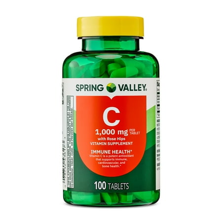 Spring Valley Vitamin С with Rose Hips Dietary Supplement Tablets for Immune Health, 1000 mg, 100 Count